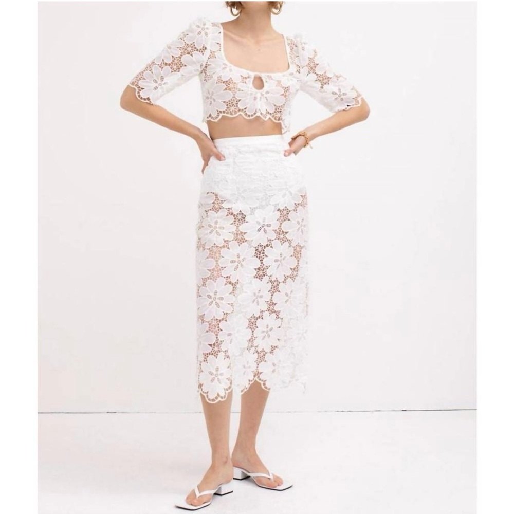 Elegant White Lace Skirt And Crop Top
